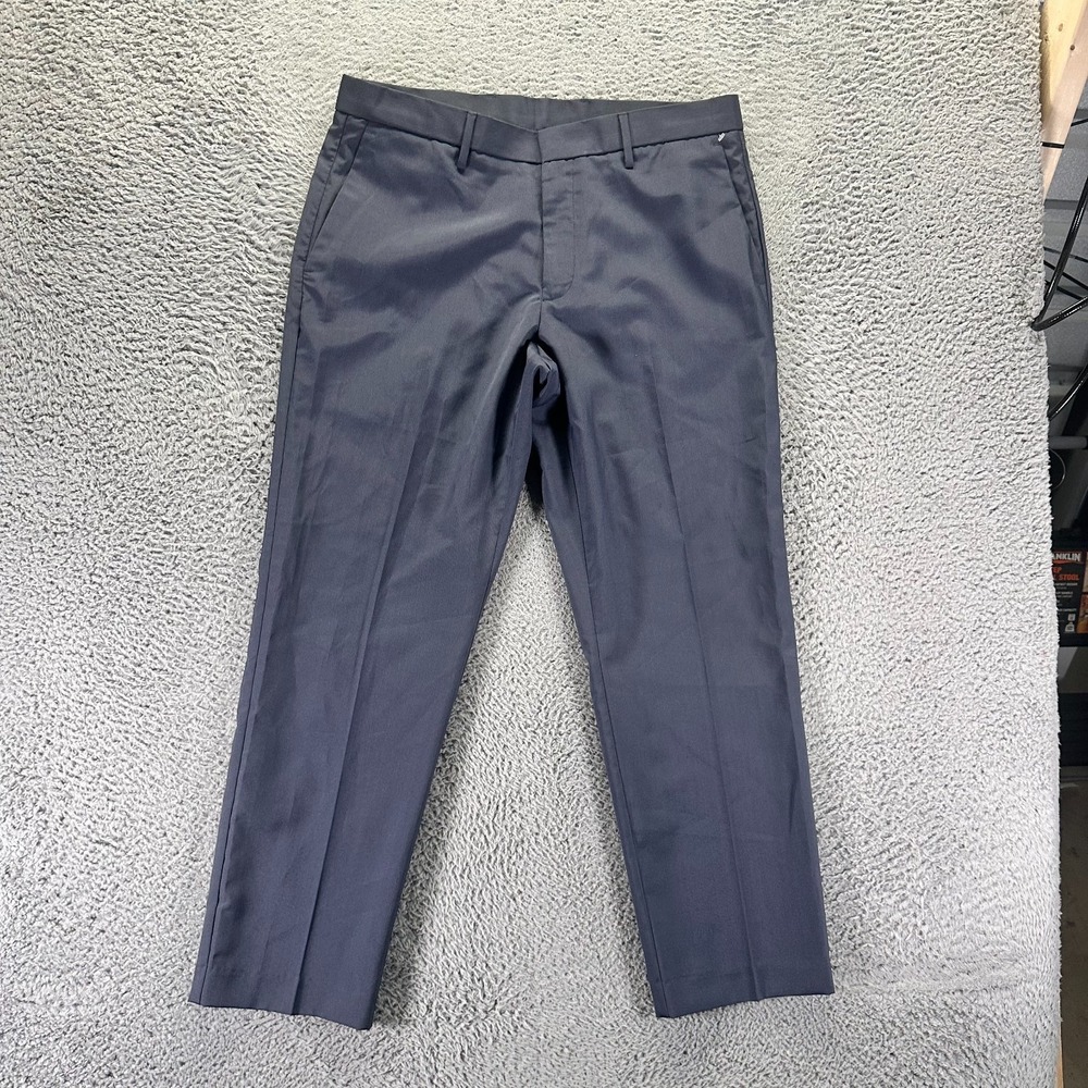 Perry Ellis Portfolio Pant Mens 36x30 Blue Polyester Dress Straight Slim Stretch